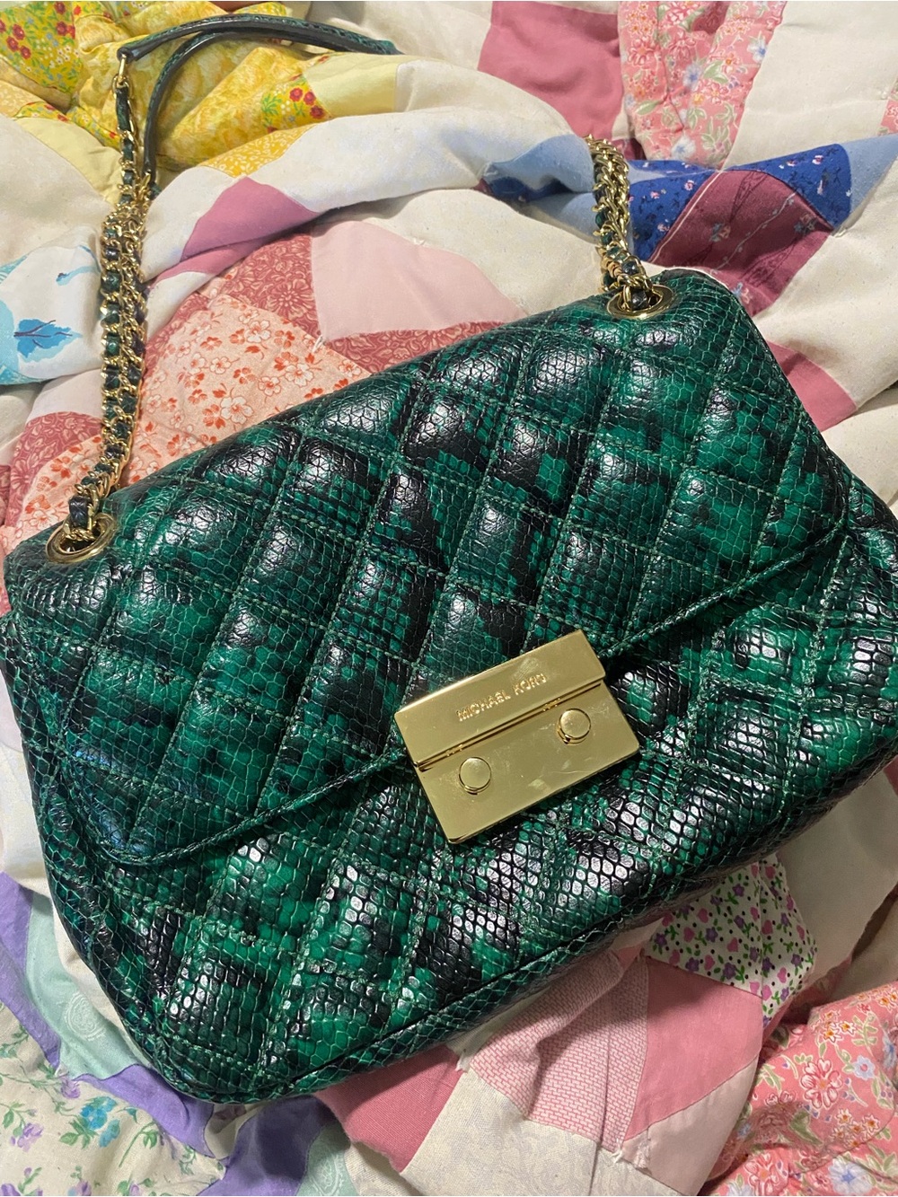 Michael Kors Green and black Quilted snakeskin Bag